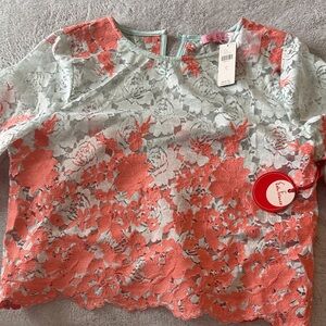 Eva Franco Coral Lace Overlay Top with Mint Underlay
